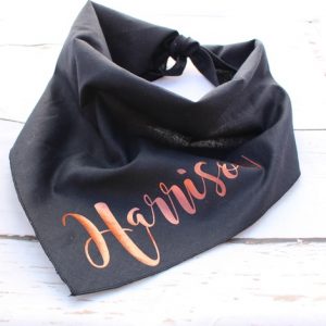 PERSONALISED COPPER GOLD BLACK DOG BANDANA